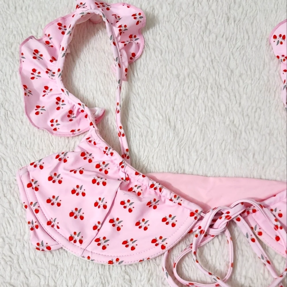 New!Frankie's‎ Bikinis Baby Berry Birdie Ruffle Bikini Top